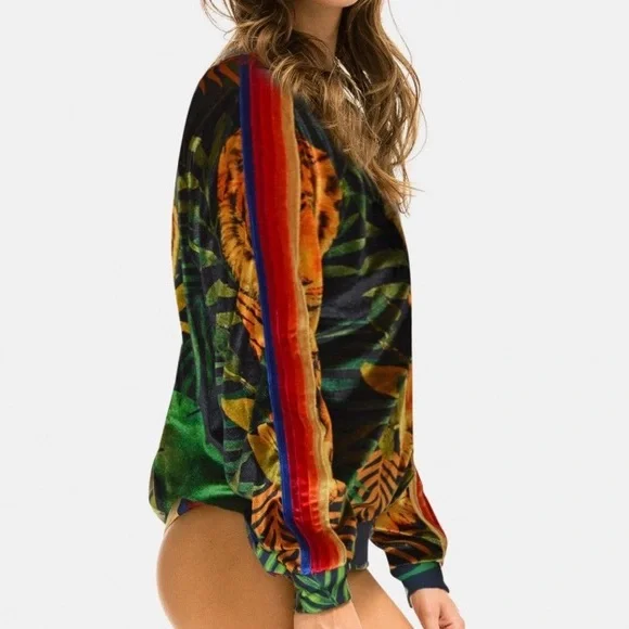 NWOT! Aviator Nation Unisex Jungle Classic Velvet Sweatshirt - Black Tiger - Picture 2 of 11